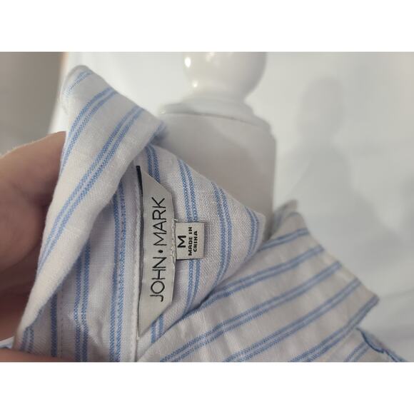New John Mark White Blue Striped Embroidered Linen Tunic Top Medium - Picture 5 of 5